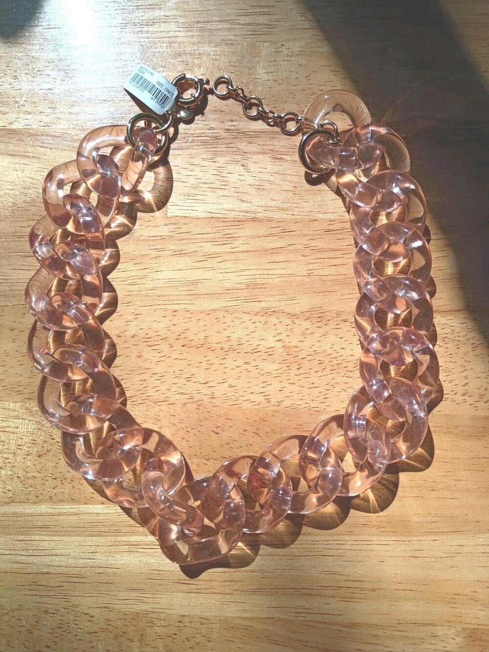 NWT J. Crew Chunky Link Necklace Retro Pink Translucent